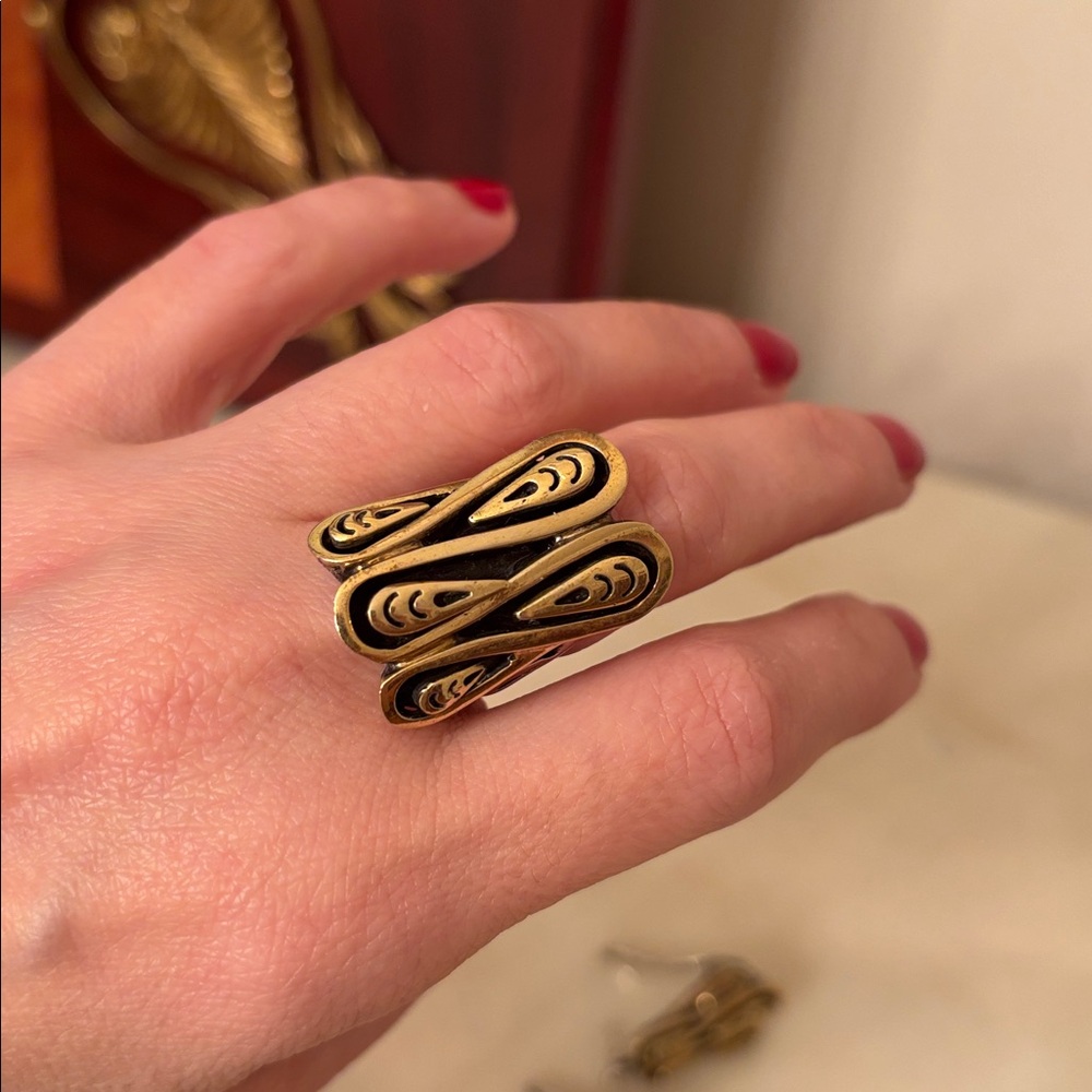 Designer Boho Silver Filigree Statement Ring & Earring Set with moving element